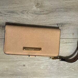 Poppy & Peonies Beige Wristlet Wallet with Gold Hardware